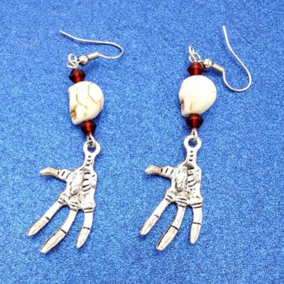 *SKULL & SKELETON HAND EARRINGS *GOTHIC*HALLOWEEN*HAND CRAFTED*UNISEX* - Picture 4 of 4